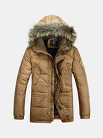 Winter Thicken Warm Solid Color Multi Pockets Detachable Hood Jackets for Men