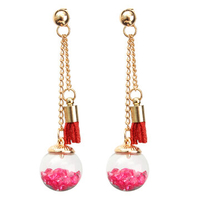 Wishing Ball Crystal Leather Tassel Long Earrings Gift