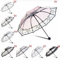 Woem Grace Transparent Umbrella Compact Windproof Black Printing Rain Gear