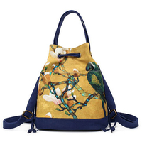 Woman Canvas Retro Shoulder Bag Chinese Style Floral Handbag Backpack