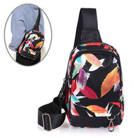 Woman Floral Nylon Chest Bag Crossbody Bag Waterproof Large Capacity Shoulder Bag