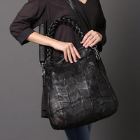 Woman Genuine Leather Patchwork Handbag Weaving Strap Shoulder Bag