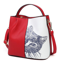 Woman Pu Handbag Crssbody Bag Cat Pattern Shoulder Bag High-End Tote Bag
