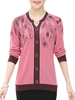 Wome Vintage Printed Long Sleeve V-Neck Knit Sweater