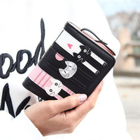Women 3 Cute Cat Short Wallet Animal Printing Purse Card Holder Coin Bags