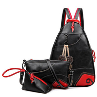 Women 3 PCS Flower Pattern PU Leather Backpack Chest Bags Crossbody Bags Coins Bags