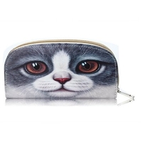 Women 3D Cute Cat Long Wallet Ladies Elegant Animal Print Coins Cards Zipper Holder Purse