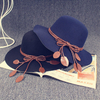 Women Adjustable Woolen Cap Leaves Lacing Floppy Wide Large Brimmed Sun Hat