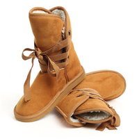 Women Artificial Wool Keep Warm Mid Calf Flat Snow Boots