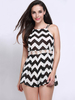 Women Backless Lace Wave Printed Jumpsuit