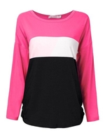 Women Batwing Sleeve Contrast Color Loose T-shirt