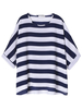 Women Batwing Sleeve Stripe Contrast Color Loose T-Shirt