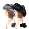 Women Black Fox Fur Ushanka Cossack Ski Hat Russian Winter Warmer Ear Cap