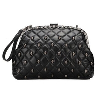 Women Black Skull Crystal Design Clutch Bag