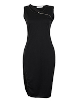 Women Black Zipper Slit Sleeveless Bodycon Pencil Dress