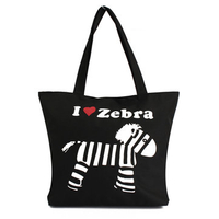 Women Blcak Cartoon Canvas Environmental Handbag