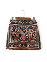 Women Bohemia Floral Embroidery High Waist Skirt