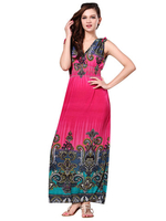 Women Bohemian Printing V Neck Sleeveless Backless Maxi Dress