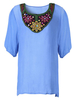 Women Boho Embroidery O-Neck Half Sleeve Casual Medium-long Blouse