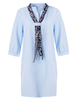 Women Bow Straight Long Sleeve Shirt Dress With Scarf