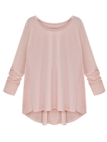 Women Bowknot Patchwork Irregular Hem Long Sleeved Solid O-neck T-Shirt