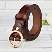 Women Brief Pin Buckle Second Layer Leather Belt Casual Alloy Round Buckle Strap Belt