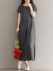 Women Brief Solid Color O-Neck Short Sleeve Casual Slip Dresses