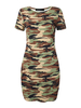 Women Camouflage Printed Short Sleeve O Neck Irregular Hem Mini Dress