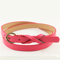 Women Candy Color Leather Thin Skinny Adjustable Waistband Belt
