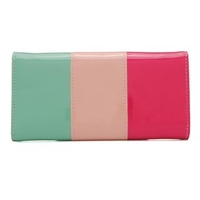 Women Candy Patent Color Block PU Leather Long Wallet