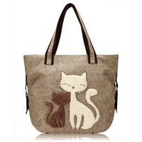 Women Canvas Cartoon Cat Leisure Large Capacity Handbag Totes Shoulder Bags