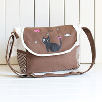 Women Canvas Casual Cartoon Cat Pattern Crossbody Bag Shoulder Bags
