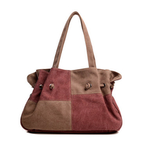 Women Canvas Casual Handbag Joint Contrast Color Shoulder Bags