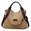 Women Canvas Casual Large Pocket Handbag Leather Handle Shoulder Bag Crossbody Bag