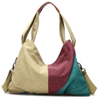 Women Canvas Patchwork Hitcolor Handbag Hobos Tote Bag Crossbody Bag