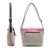 Women Canvas With Leather Hitcolor Crossbody Bag Genuine Leather Messenger Bag