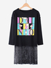 Women Carton Pattern Patchwork Lace Sweatshirt