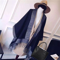 Women Cashmere Scarf Patchwork Plaid Poncho Cape Poncho Wrap Shawl Blanket Cloak