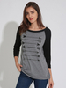 Women Casual Arrow Pattern Stitching Long Sleeve O-neck T-shirt