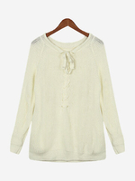 Women Casual Bandage Solid Color Long Sleeve Sweater