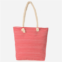 Women Casual Beach Bag Shoulder Bag Canvas Striped Handbag