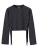 Women Casual Bow Knot Side Slit O-neck Long Sleeve Sweatshirt