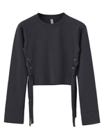 Women Casual Bow Knot Side Slit O-neck Long Sleeve Sweatshirt