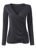 Women Casual Breasted Pleated Long Sleeve V-neck T-shirt
