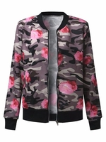Women Casual Camouflage Floral Print Stand Collar Jacket