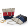 Women Casual Canvas Joint Contrast Color Tote Shopping Bag Shoulder Bag