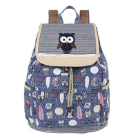 Women Casual Canvas Owl Cartoon Printing Shoulder Bag Backpack