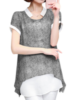 Women Casual Chiffon Short Sleeve Fake Two Pieces T-shirts