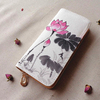 Women Casual Chinese National Style Canvas Lotus Short Wallet Card Holder Zipper Purse