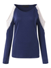 Women Casual Cold Shoulder Lace Stitching Long Sleeve T-shirt